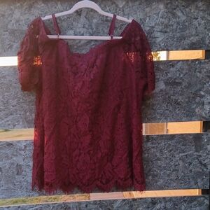 No Boundaries Lace Off-Shoulder Blouse - Deep Red
